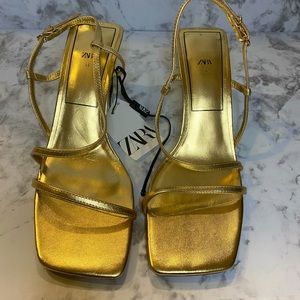 SOLD! Zara, gold sandal with low heel
